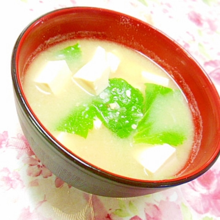 ❤えごまの葉とお豆腐のお味噌汁❤